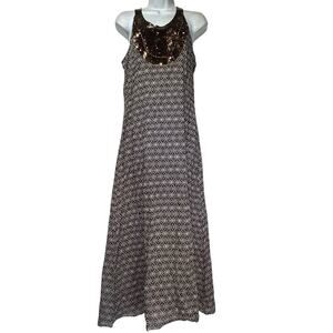 Tory Burch Maxi Dress Size 4 Brown Sleeveless Embellished Bronze Sequins